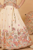 Cream Floral Embroidered Lehenga Choli Set for Girls