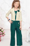 Teal Green Co-Ord Set with Lace Cropped Jacket For Girls