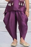 Purple Dhoti Set With Embroidered Kurti And Jacket For Girls