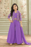 Purple Palazzo Set with Embroidered Jacket For Girls