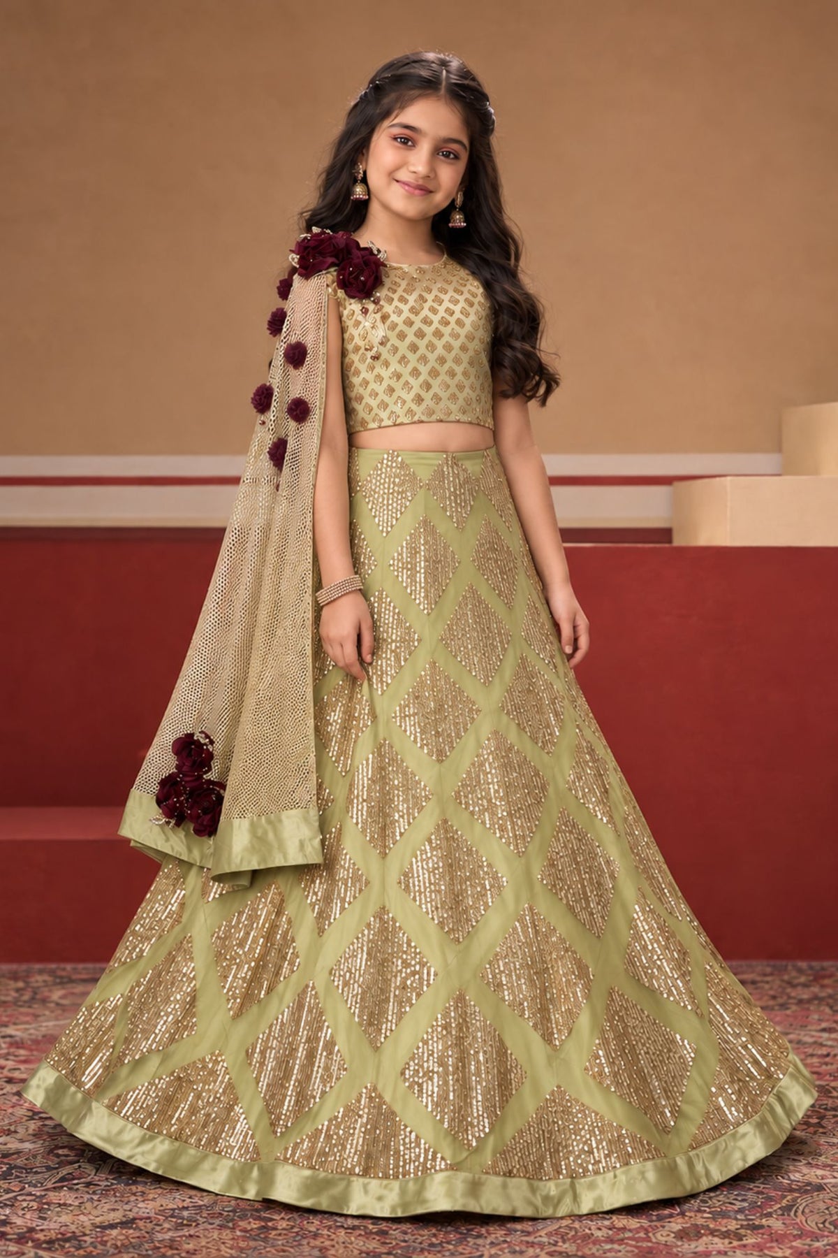 Pista Green Mermaid Cut Lehenga Choli Set With Rich Sequence Work