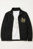White T-Shirt & Black Zip-Up Jacket Set with Gold Crest Detailing For Boys
