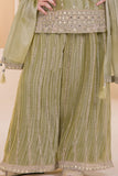 Green Designer Embroidered Palazzo Set For Girls