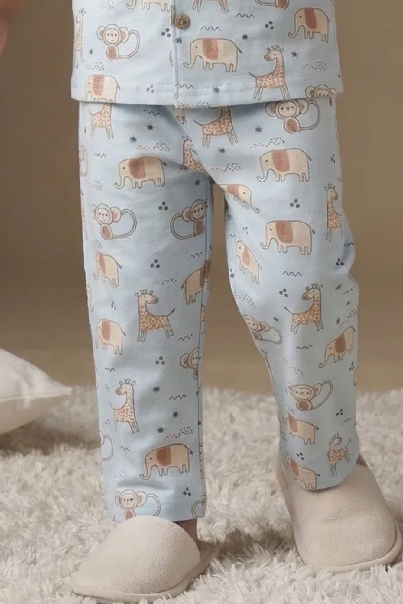 Blue Animal Print Cotton Night Suit Set For Boys