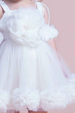 White Ruffled Frock With Floral Embellished For Girls
