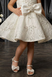 Girls Cream Embroidered Bow Detailed Party Wear Frock
