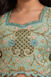 Mint Green Embroidered Lehenga Choli Set with Latkan Tie-Up For Girls