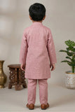 Onion Pink Embroidered Linen Kurta Set For Boys