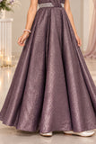 Elegant Sleeveless Wine Shimmer Party Wear Gown For Girls