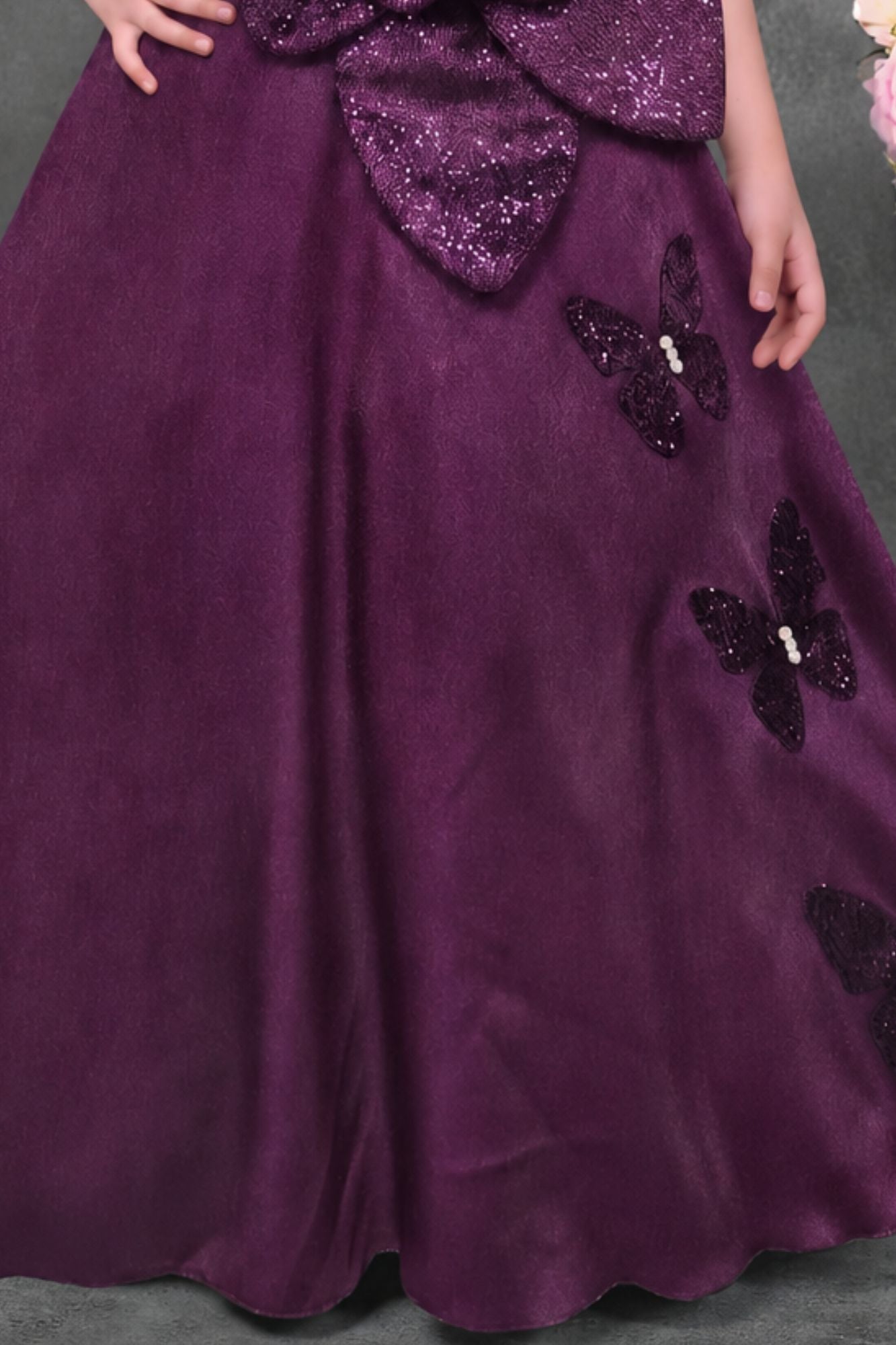 Wine Floral Applique Party Wear Gown for Girls