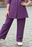 Purple Casual Top With Matching Straight Pant Set For Girls