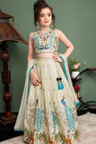 Cream Peacock Embroidered Lehenga Choli Set for Girls