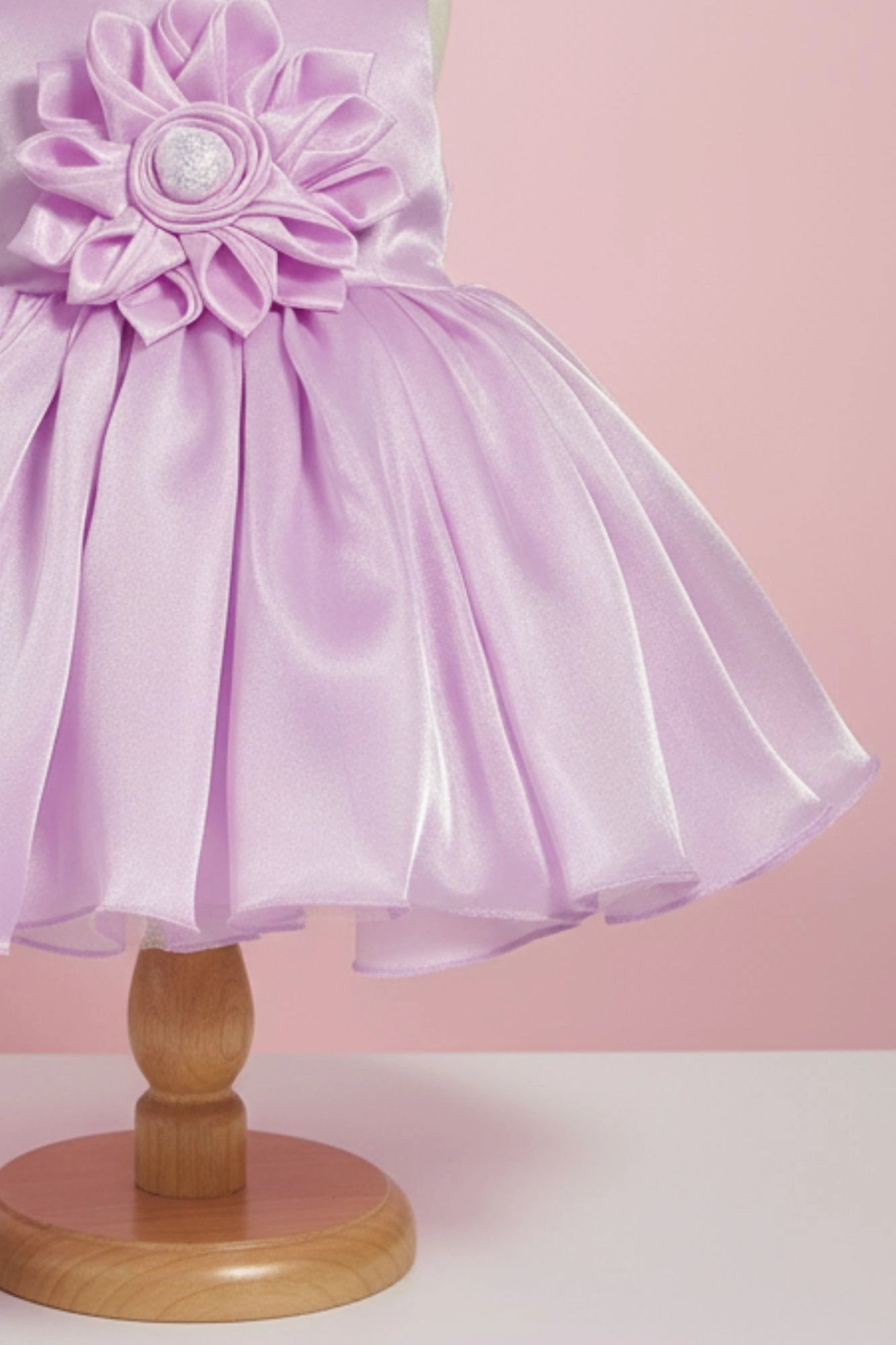 Lavender Organza Party Wear Dress with 3D Flower Appliqué For Girls