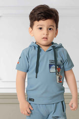 Stylish Blue T Shirt With Shorts Set For Boys