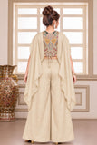 Ivory Multicolour Embroidered Cape Style Top With Wide-Leg Palazzo Set