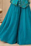 Blue Floral Embroidered Top With Palazzo And Dupatta Set