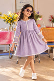 Lavender Textured Cotton Dress with Embroidered Border For Girls