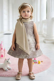 Girls Champagne Gold Shimmer Party Wear Frock with Statement Bow Detail