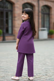 Purple Casual Top With Matching Straight Pant Set For Girls