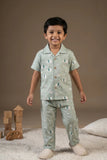 Green Animal Print Cotton Night Suit Set For Boys
