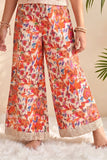 Off White Crochet Top with Multicolor Floral Printed Wide-Leg Culottes Co-Ord Set for Girls