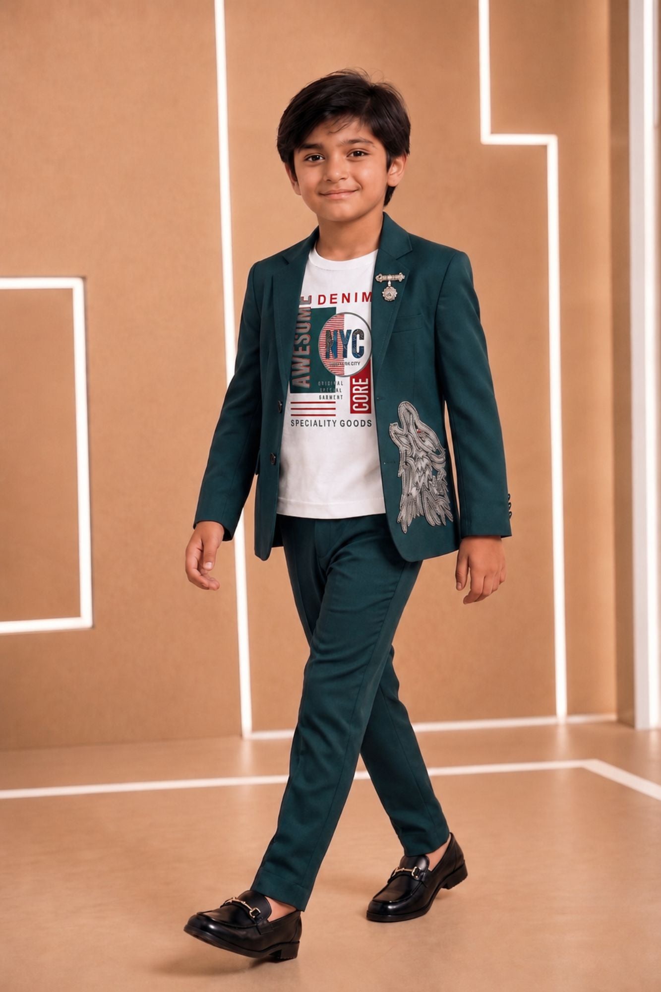 Green Embroidered Party Wear Blazer with Tshirt