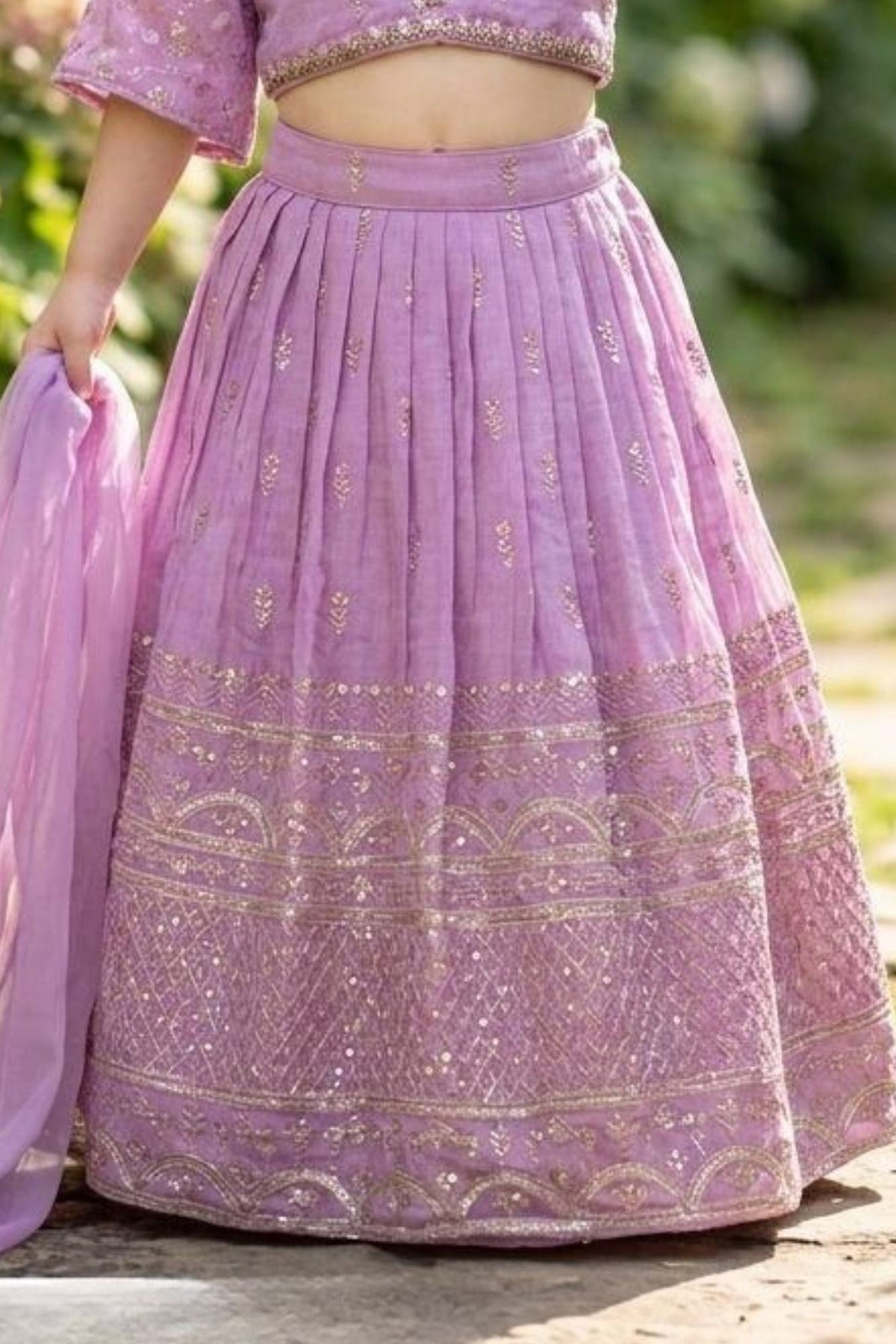 Lavender Floral Arch Embroidered Lehenga Choli with Dupatta