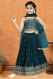 Bottle Green Embroidered Lehenga Choli with Dupatta For Girls