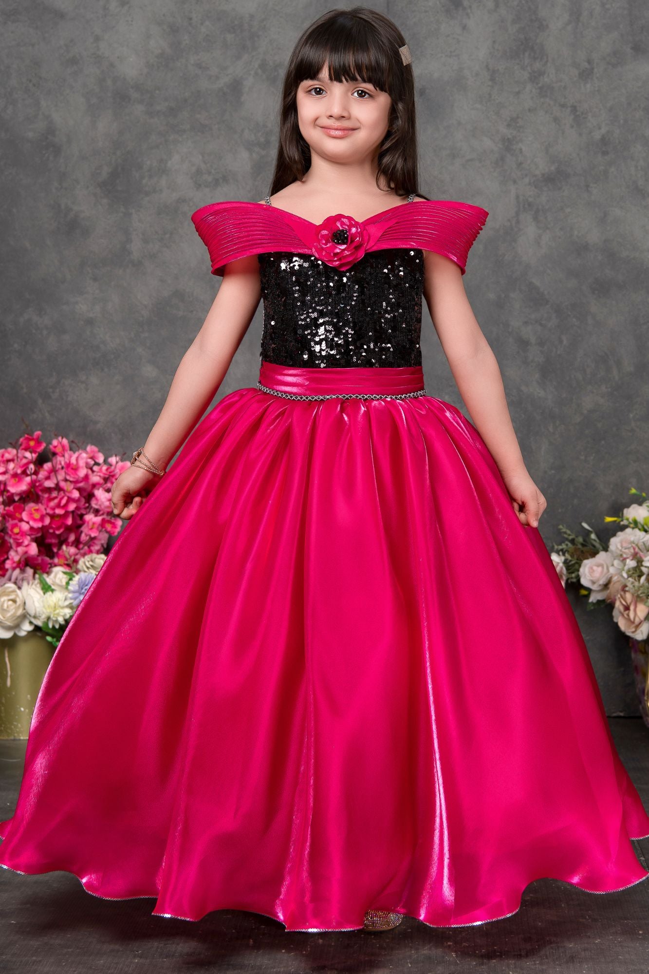 Pink Sequin Princess Party Wear Gown For Girls