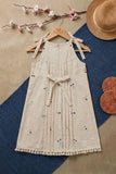 Girls Off-White Embroidered Dress with Smocked Yoke and Pocket