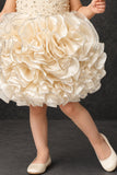 Champagne Gold One-Shoulder Ruffle Party Wear Frock