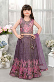 Lavender And Pink Floral Embroidered Lehenga Choli Set With Sequin Detailing For Girls