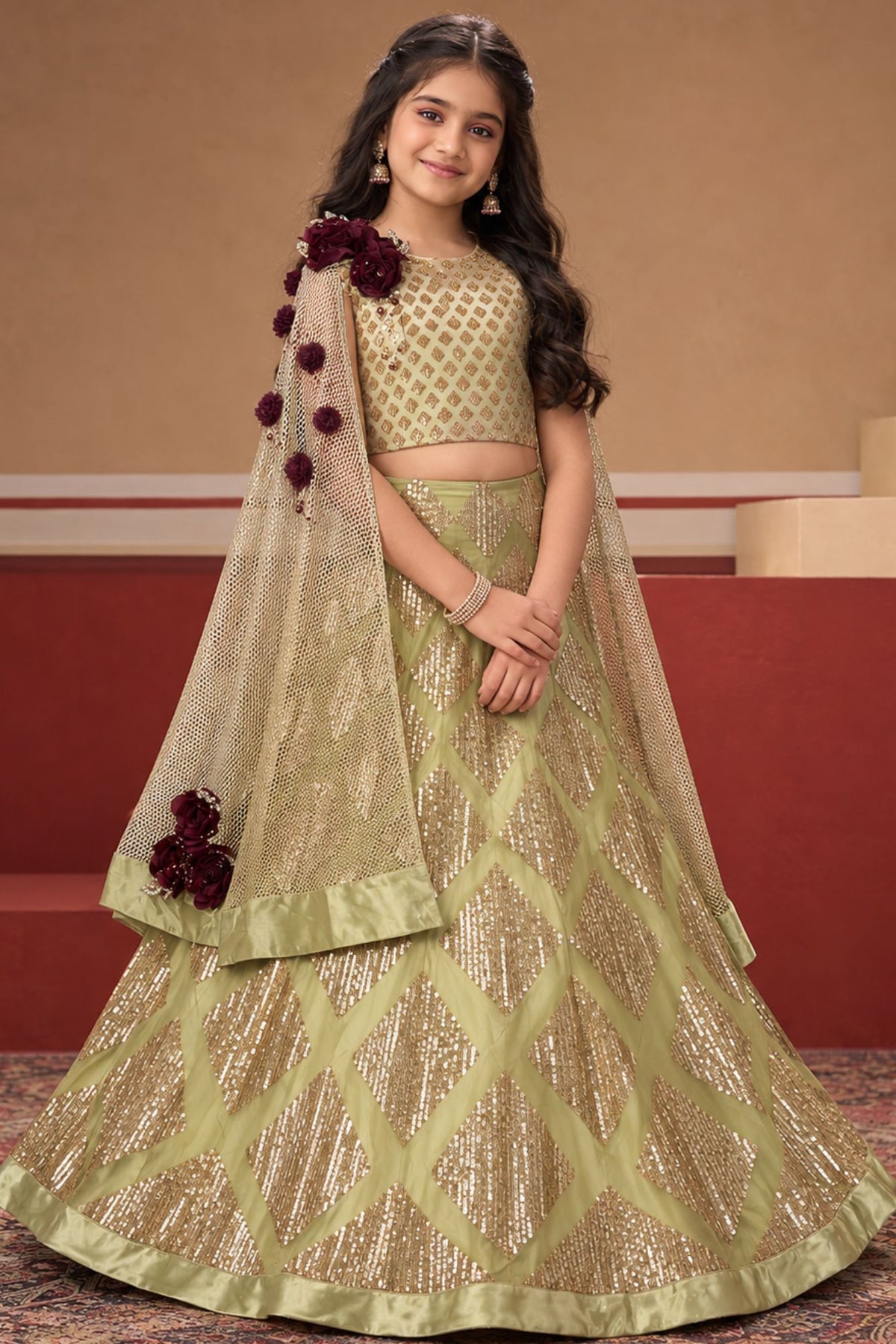 Pista Green Mermaid Cut Lehenga Choli Set With Rich Sequence Work