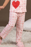 Pink Heart Print Night Suit Set For Girls