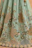 Mint Green Embroidered Lehenga Choli Set with Latkan Tie-Up For Girls