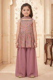 Mauve Pink Floral Printed Peplum Palazzo Set For Girls