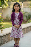 Purple Floral Frock with Plum Shrug for Girls