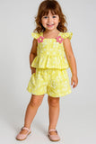 Daisy Bloom Yellow Peplum Top & Shorts Co-ord Set for Girls