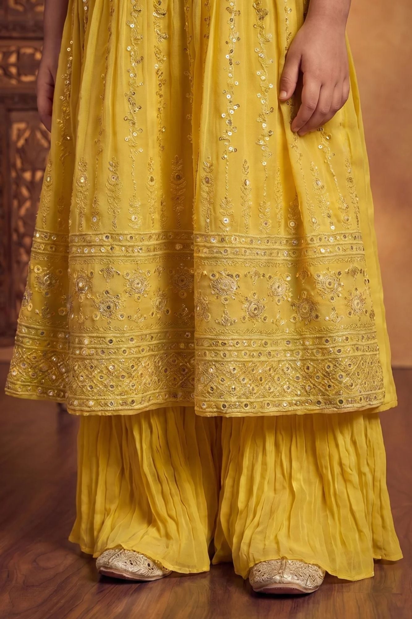 Girls Mustard Yellow Embroidered Palazzo Set