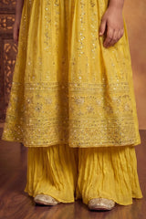 Girls Mustard Yellow Embroidered Palazzo Set