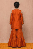Rust Orange And Gold Floral Embroidered Jacket With Embellished Sharara Set