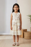 Girls Off-White Floral Embroidered Dress with Tie-Up Neck