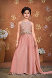 Girls Pink Embroidered Palazzo Set With Halter Neck And Dupatta