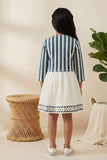 Casual Cream Dress & Teal Striped Jacket for Girls
