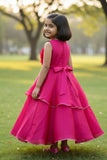 Cherry Red Layered Party Gown with Oversized Floral Appliqué For Girls