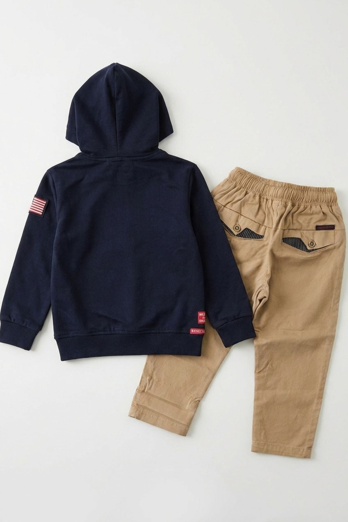 Blue Hooded Sweatshirt with Beige Trouser Set