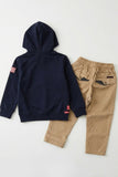 Blue Hooded Sweatshirt with Beige Trouser Set