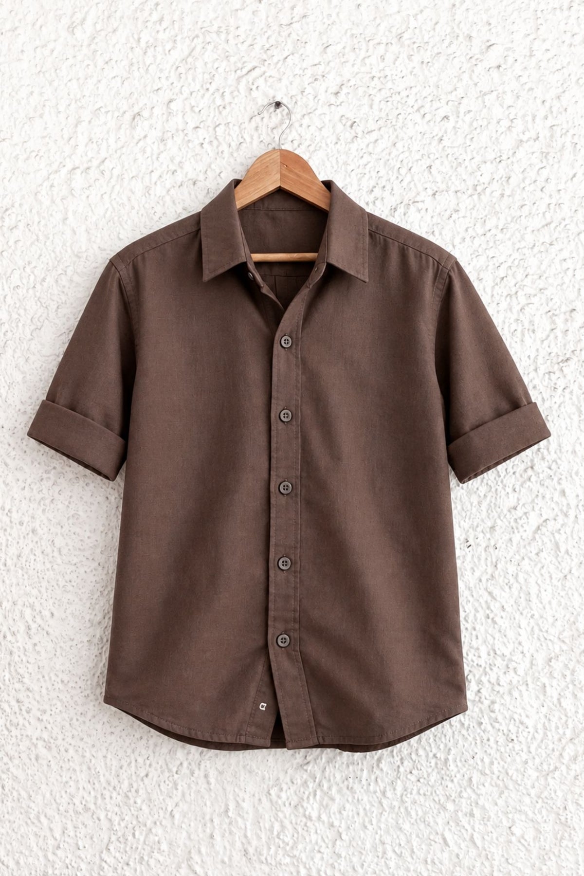 Boys Brown Solid Casual Shirt with Classic Collar