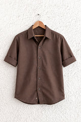 Boys Brown Solid Casual Shirt with Classic Collar