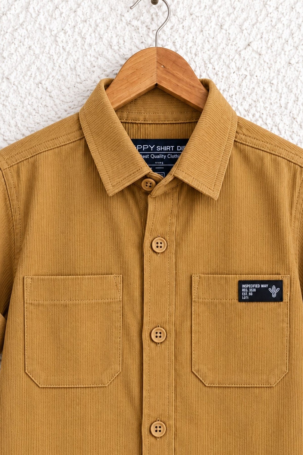 Boys Mustard Solid Double Pocket Shirt
